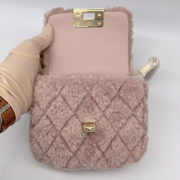 Kate Spade Carey Faux Fur Quilted Micro Flap Crossbody Rose Smoke - Picture 8 of 16